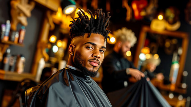 A man sitting in a barber chair in a hair salon
