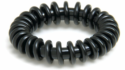 Obraz premium Black coiled hair tie on white background, ideal for e-commerce or beauty websites