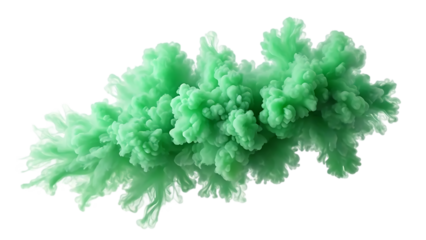 green smoke billowing outward with a soft, cloud-like texture. This eye-catching effect could be used to depict concepts of atmosphere, mystery, or even fantasy elements on transparent background