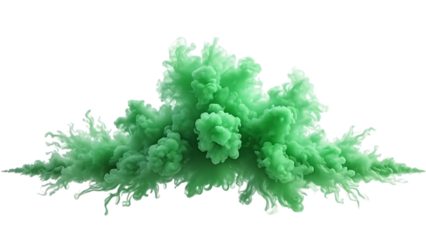 green smoke billowing outward with a soft, cloud-like texture. This eye-catching effect could be used to depict concepts of atmosphere, mystery, or even fantasy elements on transparent background