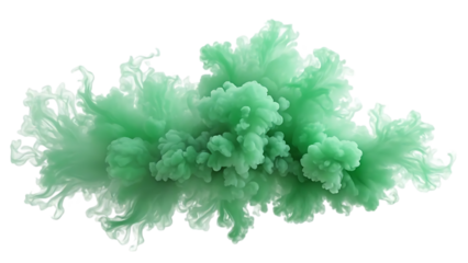 green smoke billowing outward with a soft, cloud-like texture. This eye-catching effect could be used to depict concepts of atmosphere, mystery, or even fantasy elements on transparent background