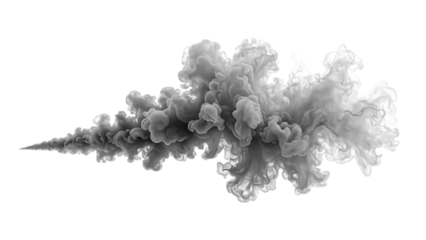 An abstract cloud of gray smoke. The cloud of smoke has an explosion-like appearance on transparent background