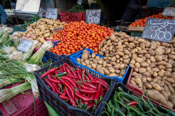 Vegetables at market stall in medina of Tunis