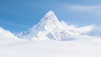 Obraz premium Snowy mountain peak under clear sky; winter landscape