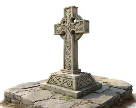 Detailed stone Celtic cross on a rocky base