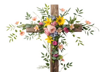 Cross adorned with vibrant flowers for celebration