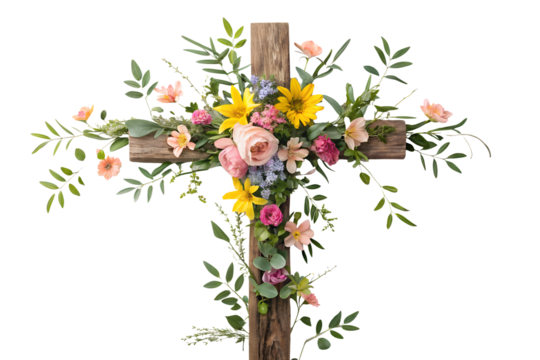 Cross adorned with vibrant flowers for celebration
