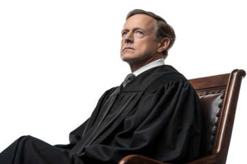 Judge in courtroom attire during trial