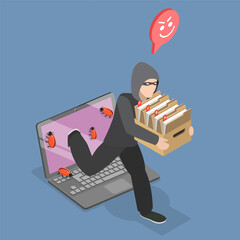 3D Isometric Flat Vector Illustration of Online Spyware Attack, Cyber Security