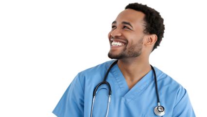 Smiling healthcare worker in scrubs