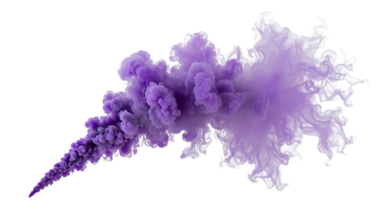 An isolated purple smoke plume is dense and detailed, resembling a cloud of pollution billowing smoke against transparent  background