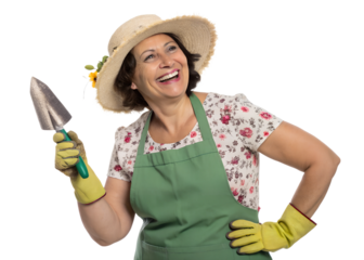 Joyful gardener ready for planting flowers
