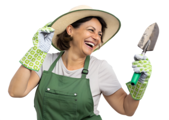 Happy gardener enjoying her time in the garden