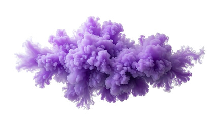 An isolated purple smoke plume is dense and detailed, resembling a cloud of pollution billowing smoke against transparent  background
