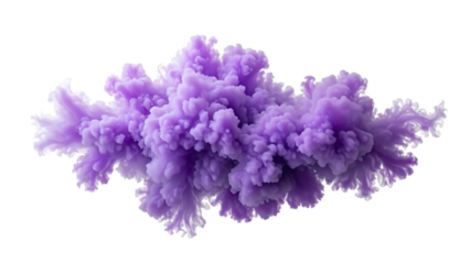 An isolated purple smoke plume is dense and detailed, resembling a cloud of pollution billowing smoke against transparent  background