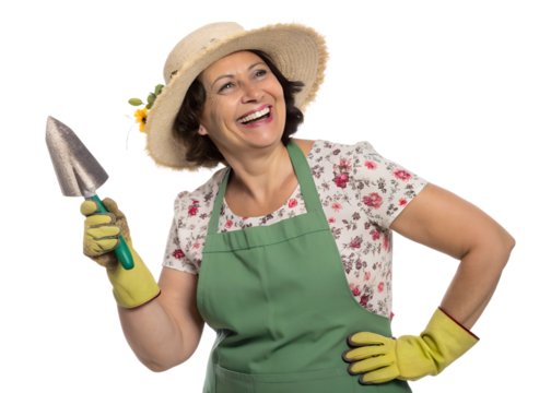 Joyful gardener ready for planting flowers