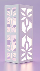 Illuminated white floral cutout lamp on purple background, ideal for home decor or design websites