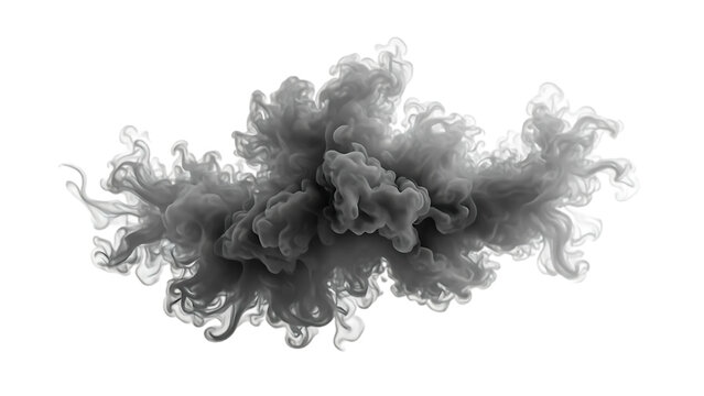 An isolated smoke plume is dense and detailed, resembling a cloud of pollution billowing smoke against a white background