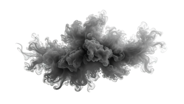 An isolated smoke plume is dense and detailed, resembling a cloud of pollution billowing smoke against a white background