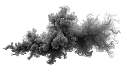 An isolated smoke plume is dense and detailed, resembling a cloud of pollution billowing smoke against a white background