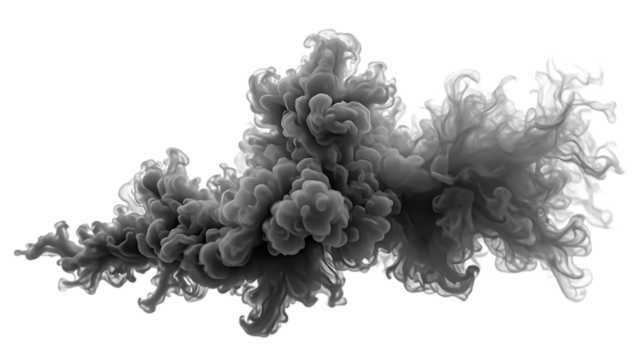 An isolated smoke plume is dense and detailed, resembling a cloud of pollution billowing smoke against a white background