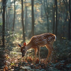 Fototapeta premium Baby deer drinking forest high resolution hd photo