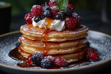 Delicious Pancakes with Berries and Syrup (1)