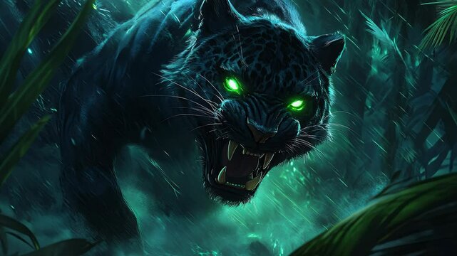 Black Panther in Jungle Storm Green Eyes