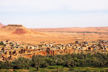 Lush Palm Grove and Traditional Mud-Brick Architecture. Tinghir, Morocco
