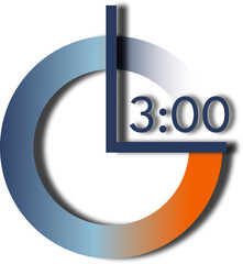 Analog and digital clock with dark blue number and orange and blue gradient base, showing 3 o'clock.