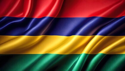 Fototapeta premium Vibrant Mauritius flag waving with luxurious satin texture - Patriotic and cultural symbol