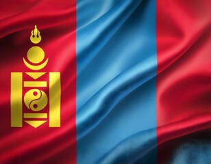 Vibrant Mongolia flag waving with luxurious satin texture - Patriotic and cultural symbol
