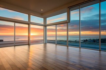 Fototapeta premium Coastal Dream A Sunset-Soaked Seaside Retreat 
