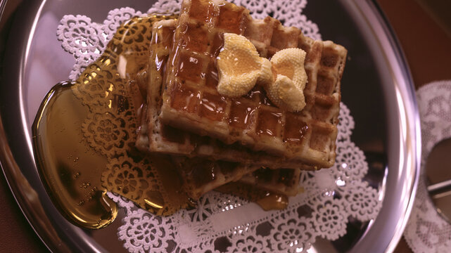 Waffles and syrup topping