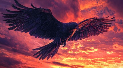 Obraz premium Twilight Griffin Soaring Through a Vibrant Sky