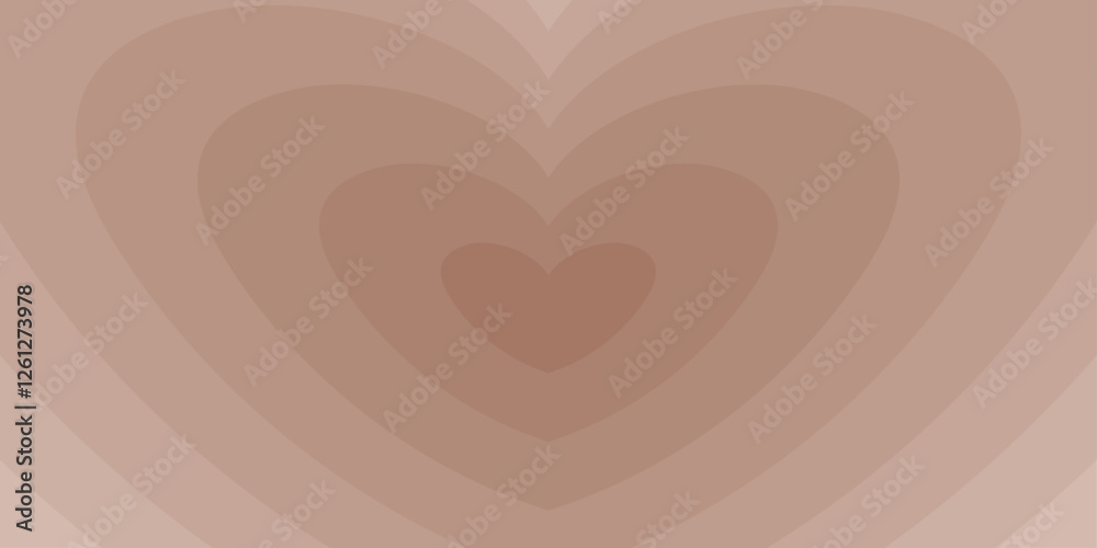 Poster abstract background with hearts shaped tunnel in mocha mousse color. trendy romantic pattern in 60s,