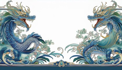 Fototapeta premium border frame of dragons and phoenix seamless pattern of classical chinese art background with copy space