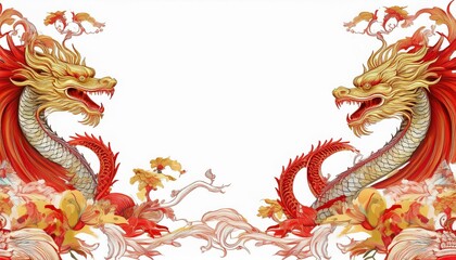 Fototapeta premium border frame of dragons and phoenix seamless pattern of classical chinese art background with copy space