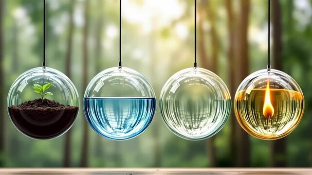The Four Elements of Nature in Glass Spheres: A Symbolic Exploration