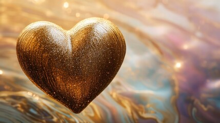 Fototapeta premium Golden Heart Shape on Shimmering Abstract Background