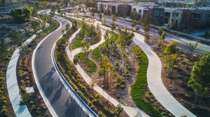 Fototapeta premium Scenic Aerial View of Curved Pathway in Urban Landscape