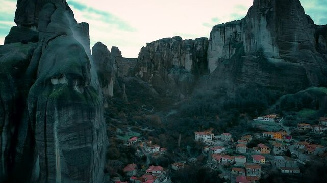 Meteora is a rock formation, represent hill-shaped rounded boulders and have an interesting texture. Greece.