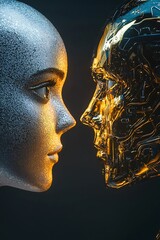 Concept human versus AI, depicting the confrontation between humanity and artificial intelligence