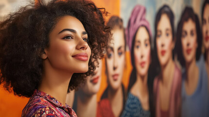 Fototapeta premium Pop-Art Painting of Museum Visit Featuring Famous Women from History