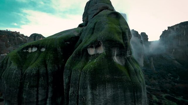 Meteora is a rock formation, represent hill-shaped rounded boulders and have an interesting texture. Greece.
