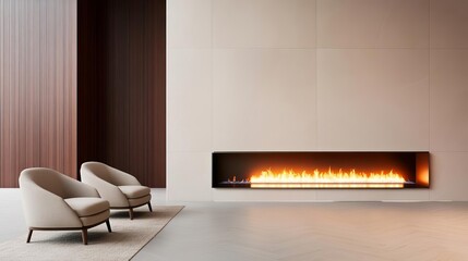 Luxury hotel lobby with a futuristic linear fireplace stretching across the room