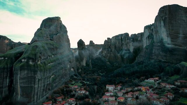 Meteora is a rock formation, represent hill-shaped rounded boulders and have an interesting texture. Greece.
