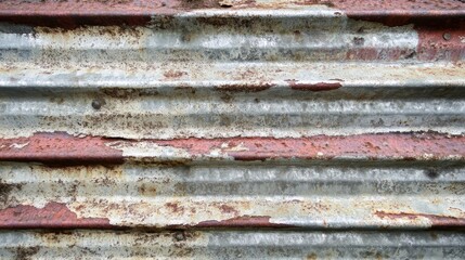 Corrugated Metal with Red Rust and Peeling Paint, Corrosion , Texture