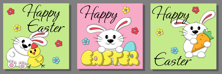 Set greeting card with Easter Bunny