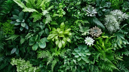 Green Succulents and Ferns Wall, Botanical, Nature , ,